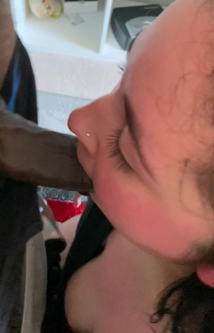 Spit trails from my dick to her lips